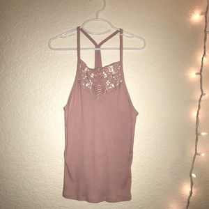 Pink lace detail tank